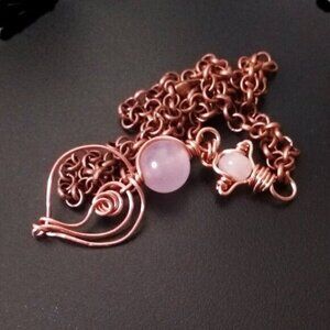 Whimsical Handmade Eclectic Heart Necklace ~ Rose Quartz & Wire Wrapped Copper!